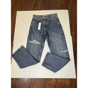 Topshop Jeans‎ Dad Blue Distressed Petite Womens Size 26x28 Loose Fitting NWT